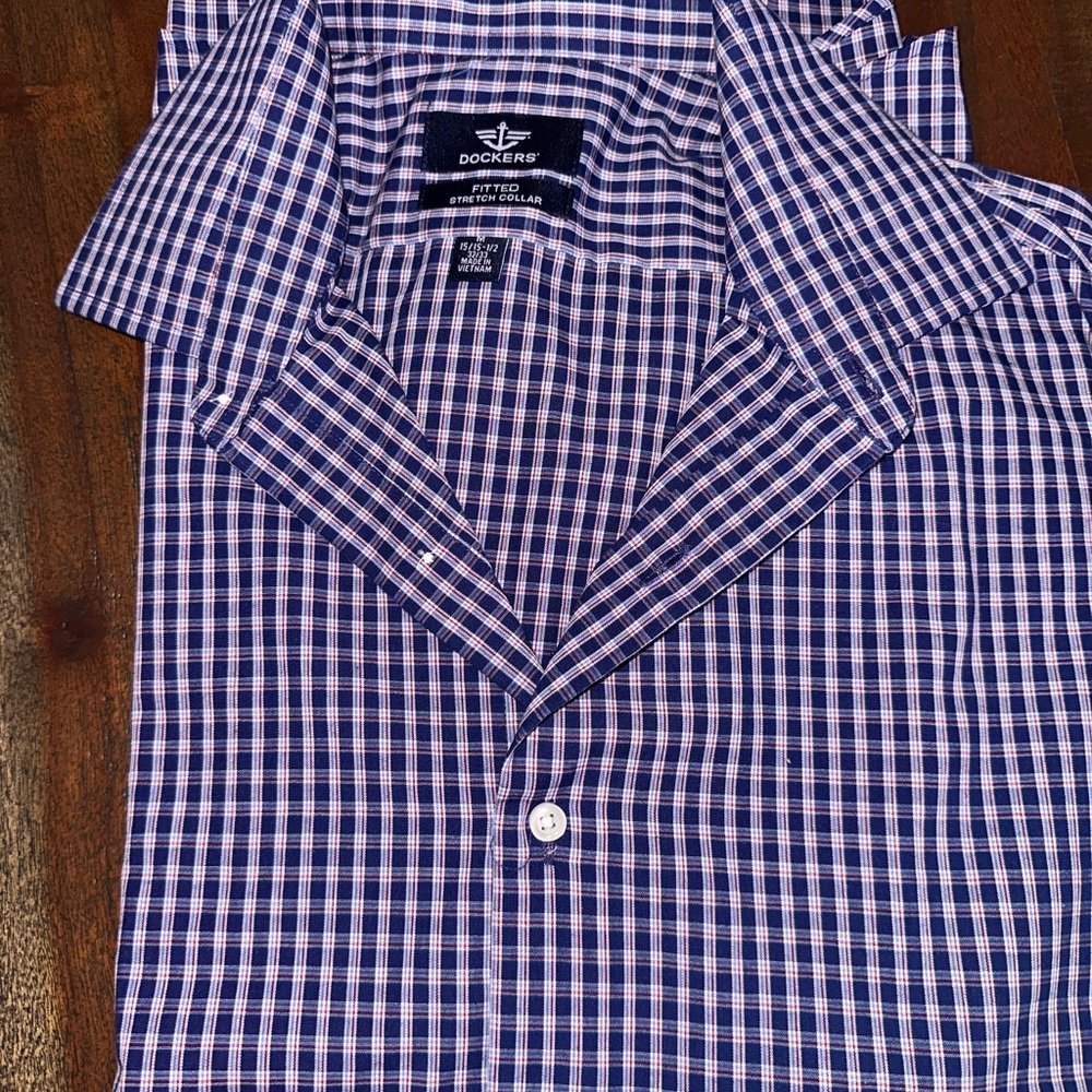 Dockers Men's Navy and White Plaid Shirt. NEW condition